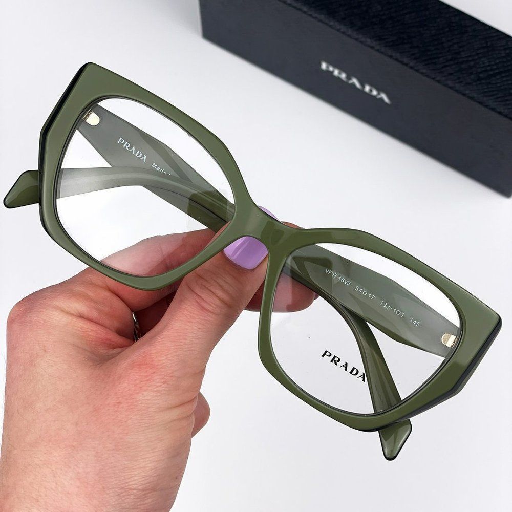 🔥Prada PR18WV 13J1O1 Eyeglasses Sage Green Black Cat Eye Women